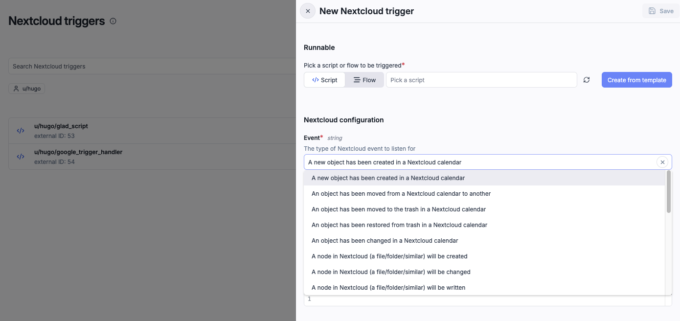 Nextcloud trigger configuration